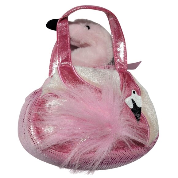 Aurora Fancy Pals Pink Flamingo Purse 7 inch Plush Handbag Stuffed Animal Bag - Picture 1 of 8